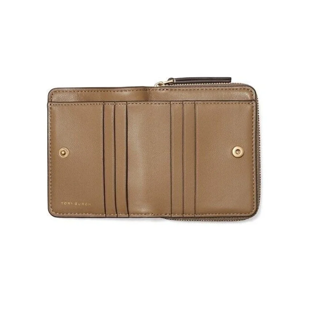 Tory Burch KIRA Chevron Bi Fold Wallet Sandpiper Brown Gold New with Tag $198
